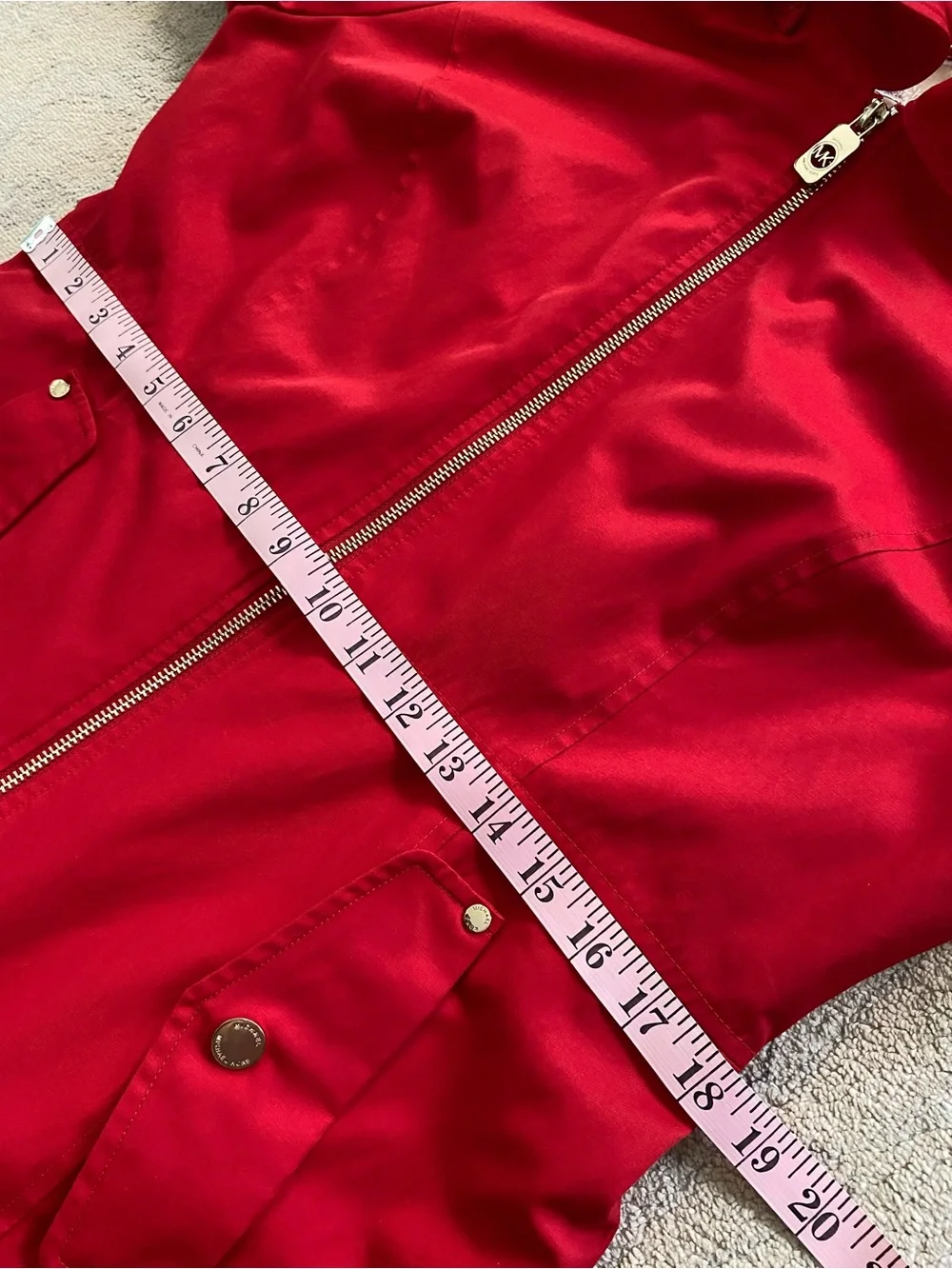 Michael Kors Hooded Rain Jacket Trench Coat Medium Red w/ Gold Hardware